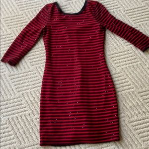 Express sequences red/black stripe dress